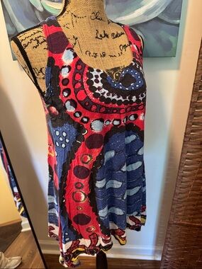 Desigual Multicolor A-Line Tunic - in Red, Blue, Black w/gold lettering/accents